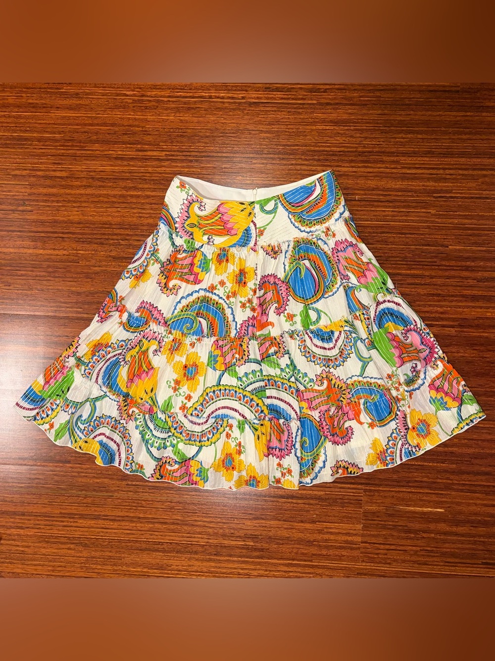 Vibrant Retro Trina Turk Tiered Cotton Floral Skirt size 6 EUC